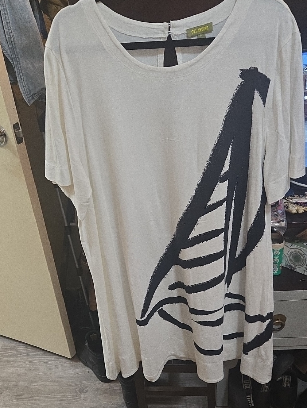 Anthropologie Celandine White Dress with Bold Navy Boat Graphic